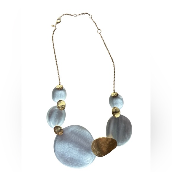 Alexis Bittar Jewelry - Alexis Bittar Pearl Lucite Gold Tone Statement Sand Dollar Bib Necklace